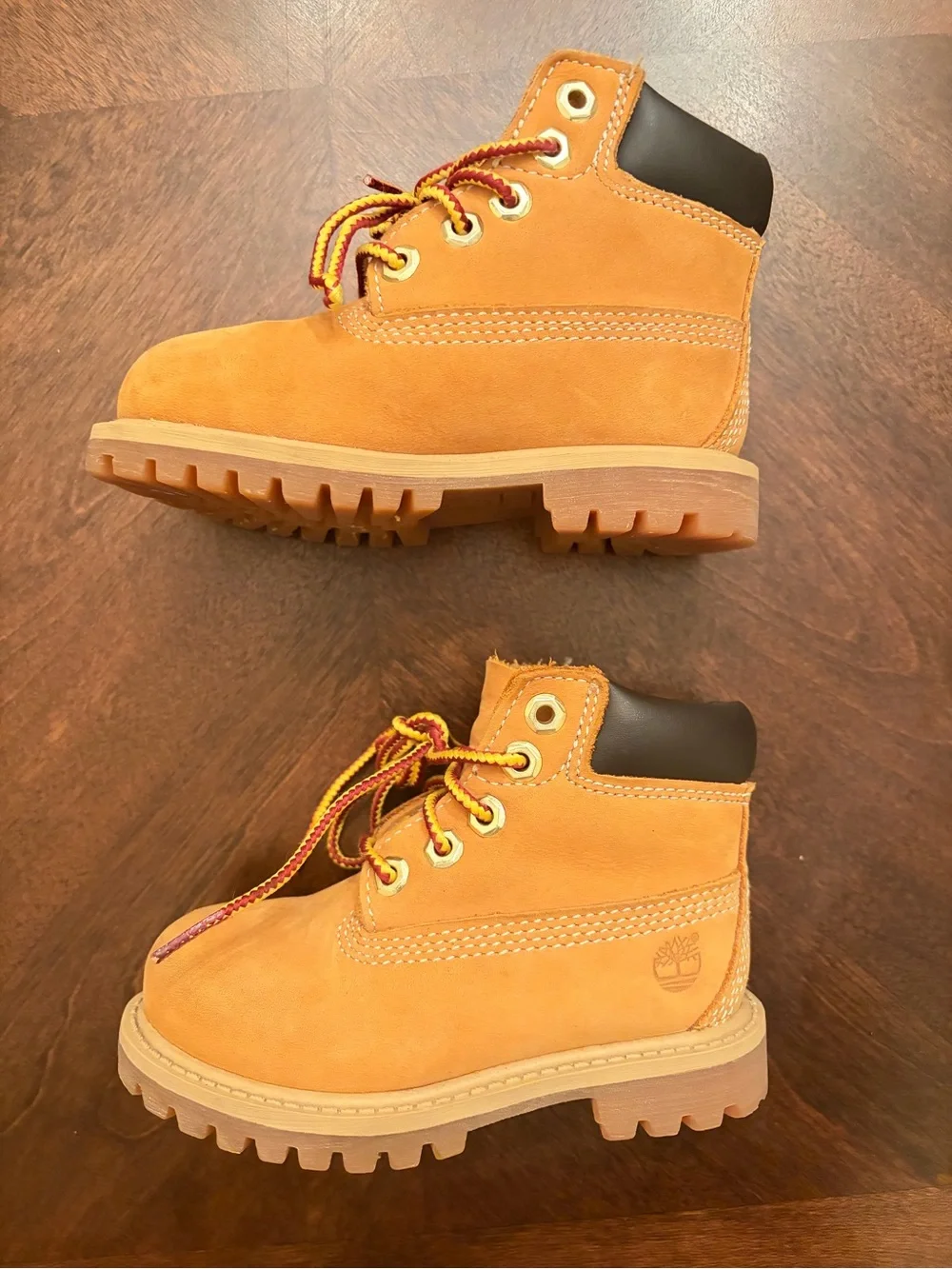 Timberland Tan Kids' Work Boots with Red and Yellow Laces